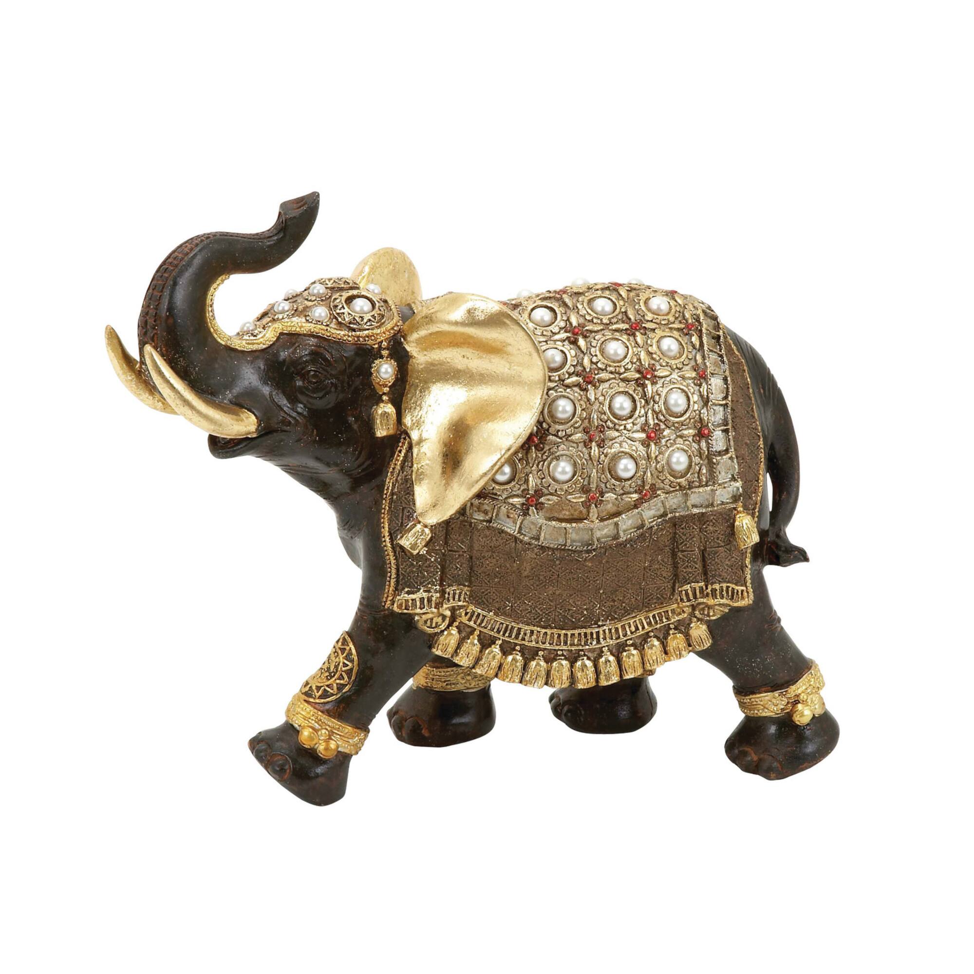 10" Brown Eclectic Polystone Elephant Sculpture